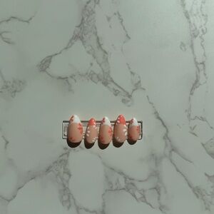 Handmade Press On Nails (Pink and white floral french tips)